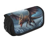 TKJMCSW Astuccio di grande capacità con cerniera drago volante astuccio multifunzionale con 3 scomparti borsa per trucco in tessuto per adulti per donne uomini organizer per forniture per ufficio