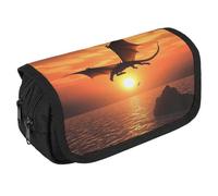 TKJMCSW Astuccio di grande capacità con cerniera drago volante astuccio multifunzionale con 3 scomparti borsa per trucco in tessuto per adulti per donne uomini organizer per forniture per ufficio