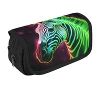 TKJMCSW Astuccio di grande capacità con cerniera e zebra luminosa, astuccio multifunzionale con 3 scomparti, borsa per trucco in tessuto per adulti per donne e uomini, organizer per forniture per