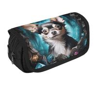 TKJMCSW Astuccio di grande capacità con cerniera Gemme Cave Chihuahua Astuccio multifunzione con 3 scomparti per adulti in tessuto per trucco per donne e uomini, organizer per forniture per ufficio