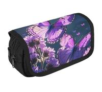 TKJMCSW Astuccio di grande capacità, con cerniera, graziose farfalle viola, astuccio multifunzione con 3 scomparti, borsa per trucco in tessuto per adulti, per donne e uomini, organizer per forniture