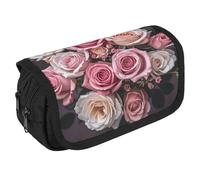 TKJMCSW Astuccio di grande capacità con cerniera, grazioso astuccio per matite leopardato con rosa mista, astuccio multifunzione con 3 scomparti, borsa per trucco in tessuto per adulti per donne e