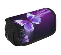TKJMCSW Astuccio di grande capacità con cerniera, grazioso astuccio viola con farfalla, astuccio multifunzione con 3 scomparti, borsa per trucco in tessuto per adulti per donne e uomini, organizer per