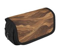 TKJMCSW Astuccio di grande capacità con cerniera marrone scuro a righe astuccio multifunzione con 3 scomparti per adulti in tessuto per trucco per donne e uomini, organizer per forniture per ufficio