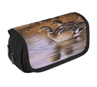 TKJMCSW Astuccio di grande capacità, con cerniera, motivo anatre reali, multifunzione, con 3 scomparti, borsa per trucco in tessuto per adulti, per donne e uomini, organizer per forniture per ufficio