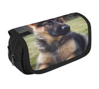 TKJMCSW Astuccio di grande capacità, con cerniera, motivo: cucciolo di pastore tedesco, astuccio multifunzione con 3 scomparti, borsa per trucchi in tessuto per adulti, per donne e uomini, organizer