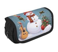 TKJMCSW Astuccio di grande capacità con cerniera, motivo natalizio con pupazzo di neve, astuccio multifunzione con 3 scomparti, borsa per trucco in tessuto per adulti per donne e uomini, organizer per