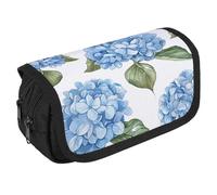 TKJMCSW Astuccio di grande capacità con cerniera, motivo ortensia blu, astuccio multifunzione con 3 scomparti, borsa per trucco in tessuto per adulti per donne e uomini, organizer per forniture per