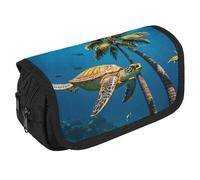 TKJMCSW Astuccio di grande capacità, con cerniera, motivo tartarughe marine, astuccio multifunzione con 3 scomparti, borsa per trucco in tessuto per adulti, per donne e uomini, organizer per forniture
