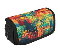 TKJMCSW Astuccio di grande capacità con cerniera Pixel Art Pattern Astuccio multifunzione con 3 scomparti per adulti in tessuto per trucco per donne e uomini organizer per forniture per ufficio