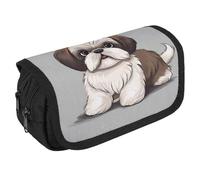 TKJMCSW Astuccio di grande capacità con cerniera Shih Tzu Dog Pencil Pouch Multifunzionale con 3 scomparti Borsa per il trucco in tessuto per adulti per donne uomini Organizer per forniture per