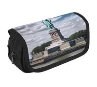 TKJMCSW Astuccio di grande capacità con cerniera Statua della Libertà a New York Astuccio multifunzionale per penne con 3 scomparti borsa per trucco in tessuto per adulti per donne uomini organizer
