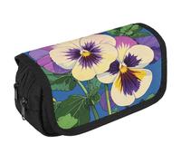 TKJMCSW Astuccio di grande capacità con cerniera viola del pensiero stampa astuccio multifunzionale portapenne con 3 scomparti borsa per trucco in tessuto per adulti per donne uomini organizer per