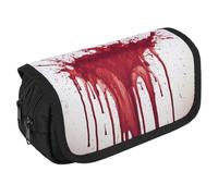 TKJMCSW Astuccio per matite di grande capacità con cerniera per schizzi di sangue, astuccio multiuso a 3 scomparti, astuccio per cosmetici in tessuto per adulti per donne e uomini, organizer
