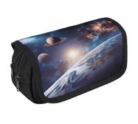 TKJMCSW Astuccio portapenne di grande capacità con cerniera Universo Galaxy, astuccio multifunzione con 3 scomparti per adulti in tessuto per trucchi per donne e uomini, organizer per forniture per