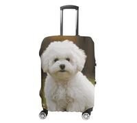 TKJMCSW Bichon Frise - Copertura per bagagli con cane Frise, approvata TSA, elastica, lavabile, antigraffio, adatta per custodie da 48-76 cm, bianco, M