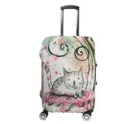 TKJMCSW Copertura per bagagli con gatto sulla torta, approvata TSA, per valigie, elastica, lavabile, antigraffio, adatta per custodie da 48-76 cm, bianco, M