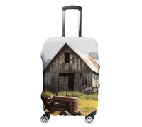 TKJMCSW Copertura per bagagli in legno vecchio trattore da fienile omologata TSA, copertura elastica lavabile per valigie da viaggio, antigraffio, adatta per custodie da 48-76 cm, bianco, L