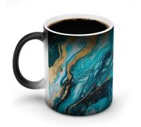 TKJMCSW Tazza da caffè 325 ml turchese blu oro marmo tazze che cambiano colore, tazze da caffè con manico, tazza magica sensibile al calore per donne uomini divertente tazza in ceramica