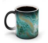 TKJMCSW Tazza da caffè da 325 ml, color foglia di tè e marmo oro, tazze da caffè che cambiano colore, con manico, tazza magica sensibile al calore, per donne e uomini, divertente tazza in ceramica per