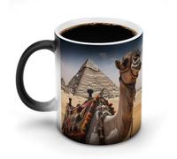 TKJMCSW Tazza da caffè da 325 ml con cammello piramide, cambia colore, tazze da caffè con manico, tazza magica sensibile al calore, per donne e uomini, divertente tazza in ceramica per tè, latte