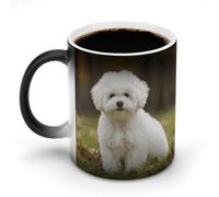 TKJMCSW Tazza da caffè da 325 ml, con cane Bichon Frise, cambia colore, con manico, tazza magica sensibile al calore, per donne e uomini, divertente, in ceramica, per tè, latte, latte, cacao