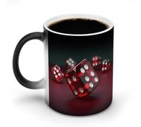 TKJMCSW Tazza da caffè da 325 ml con dadi rossi che cambiano colore, tazze da caffè che cambiano il calore con manico, tazza magica sensibile al calore, per donne e uomini, divertente tazza in