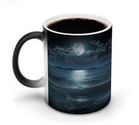TKJMCSW Tazza da caffè da 325 ml, con luna e mare, che cambia colore, con manico, tazza magica sensibile al calore, per donne e uomini, divertente tazza in ceramica per tè, latte, latte, cacao