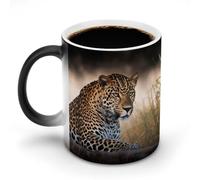 TKJMCSW Tazza da caffè da 325 ml, con motivo leopardo africano, che cambia colore, cambia il calore, con manico, tazza magica sensibile al calore, per donne e uomini, divertente, in ceramica, per tè