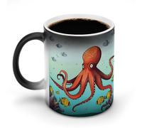 TKJMCSW Tazza da caffè da 325 ml, con polpo gigante che cambia colore, tazze da caffè che cambiano il calore con manico, tazza magica sensibile al calore, per donne e uomini, divertente tazza in