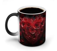 TKJMCSW Tazza da caffè da 325 ml, con rose rosse, amore e cuore, che cambia colore, tazze da caffè con manico, tazza magica sensibile al calore, per donne e uomini, divertente tazza in ceramica per tè