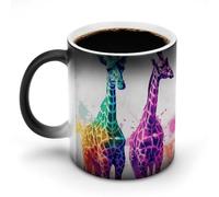 TKJMCSW Tazza da caffè da 325 ml, due giraffe, cambia colore, tazze da caffè con manico, tazza magica sensibile al calore, per donne e uomini, divertente tazza in ceramica per tè, latte, latte, cacao