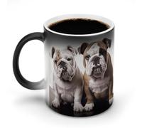 TKJMCSW Tazza da caffè da 325 ml, due simpatici cani bulldog che cambiano colore, tazze da caffè che cambiano il calore con manico, tazza magica sensibile al calore, per donne e uomini, divertente