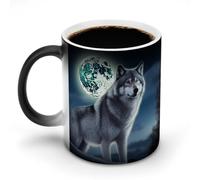 TKJMCSW Tazza da caffè da 325 ml, lupo sotto la luna, tazze da caffè che cambiano colore, con manico, tazza magica sensibile al calore, per donne e uomini, divertente tazza in ceramica per tè, latte