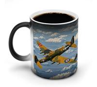 TKJMCSW Tazza da caffè da 325 ml, motivo: aeromobili della seconda guerra mondiale, cambia colore, con manico, tazza magica sensibile al calore, per donne e uomini, divertente tazza in ceramica per tè