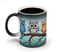 TKJMCSW Tazza da caffè da 325 ml, motivo: gufi su un ramo che cambia colore, tazze da caffè che cambiano il calore con manico, tazza magica sensibile al calore, per donne e uomini, divertente tazza in