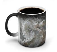 TKJMCSW Tazza da caffè da 325 ml, stile drago bianco, cambia colore, tazze da caffè con manico, tazza magica sensibile al calore, per donne e uomini, divertente tazza in ceramica per tè, latte, latte