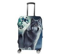 TKJMCSW Wolf Under Moon - Copertura per bagagli approvata TSA, elastica, lavabile, antigraffio, adatta per custodie da 48-76 cm, bianco, S