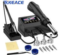 TKKEACE Saldatore elettrico e pistola ad aria calda Stazione di saldatura 2 in 1 Display digitale Pistola ad aria calda Strumenti di riparazione per rilavorazione di saldatura EU Plug 14-piece set