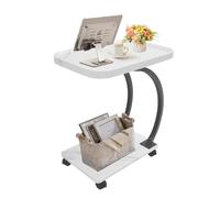 TkkMivcOC Tavolino con ruote richiudibili a 360°, tavolino piccolo a forma di C, tavolino da caffè a 2 ripiani, per soggiorno, camera da letto, bar, bar, caffè, 52 x 34 x 60 cm (bianco)
