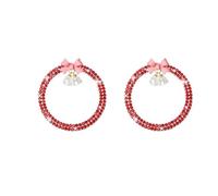 TKLGFEK Rhinestone Bow Bell Car Start Switch Button Auto Decorative Diamond Stickers Ring Circle Trims Protective Cover Car Accessories(2pcs red)