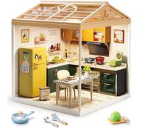 Tkmango Kit da cucina moderna fai da te in miniatura con tetto e luce a LED, kit per casa delle bambole impilabile e collegabile, con porta antipolvere, giocattolo creativo fai da te, regalo per