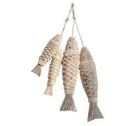 TKOWTB Confezione da 4 sculture in legno intagliate a mano antiche con rete da pesca
