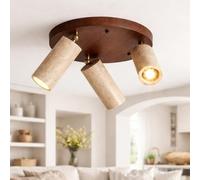 TkTsjtle Plafoniera grande Wabi Sabi in travertino giallo, elemento luminoso LED giapponese con 3 temperature di colore e attacco E26, legno di noce e pietra naturale per soggiorno e camera da letto