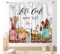 TKUYO Tende oscuranti rustiche da cucina, forchetta e cucchiaio, stile rustico, vintage, cottage, per bar, soggiorno, camera da letto, set di 2 pannelli, 106,7 x 114,3 cm