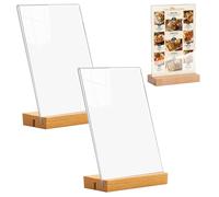 Tkxjry 2 Pezzi Porta Menu da Tavolo, trasparente Porta segnaletica in acrilico A4, porta menu, portacarte in legno, 21*29.7cm portacarte, Porta Menu da Tavolo Supporto, per Ristoranti, Hotel, Negozio