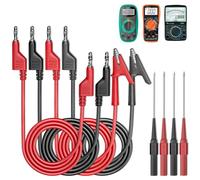 Tkxjry 8 Pezzi Set di Puntali multimetro, 4mm Banana Coccodrillo *4 da con Multimetro Isolato Sonda *4, 1m Cavo multimetro digitale, Sonda di Prova per Tester Digitale, Per Tester Digitale Nero Rosso