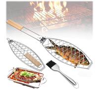 Tkxjry Griglia Pesce Barbecue, 63 * 12cm Graticola per Pesce, con Spazzola Griglia Barbecue per Pesci, Girarrosto per Pesce, per Barbecue per Pesce, Bistecche, Ali di Pollo