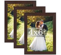 TKYGU Cornice per foto 10 x 15 cm, con venature del legno marrone, realizzate in vero vetro, per cornici rustiche in legno naturale da 10 x 15 cm, set di 3 cornici per poster, da parete, da tavolo,