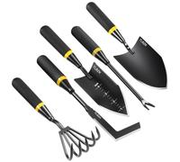 TLBZK Set di attrezzi da giardino: composto da un robusto coltivatore manuale in acciaio inox, una paletta per piante, una cazzuola, un taglierbacce e un taglierbacce a dente di leone